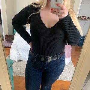 Nasty Gal Black Ribbed Bodysuit